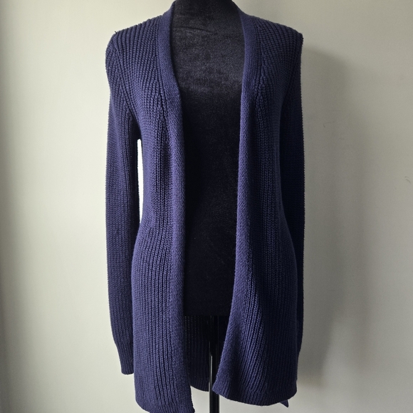 Pinque Women's Navy Lace Back Open Front Cardigan Sweater Small - Picture 2 of 10